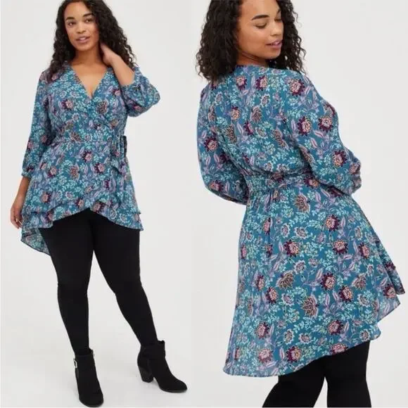 Torrid Midnight floral blue purple wrap front tunic top size 4 or 4X NWT - Picture 16 of 16
